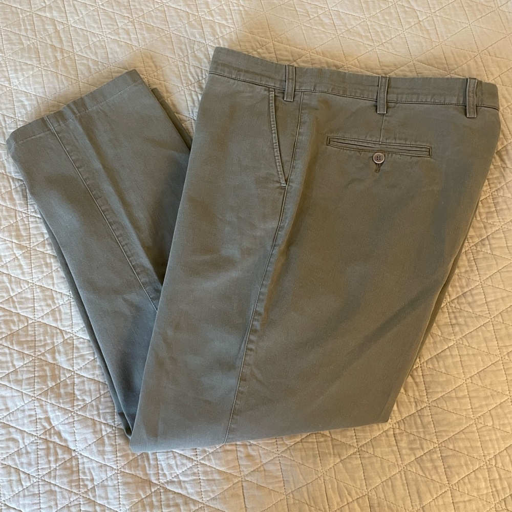 Alberto Aspesi‎ Cotton Chino Flat Front Trouser In Weathered Olive Size 54 US 38